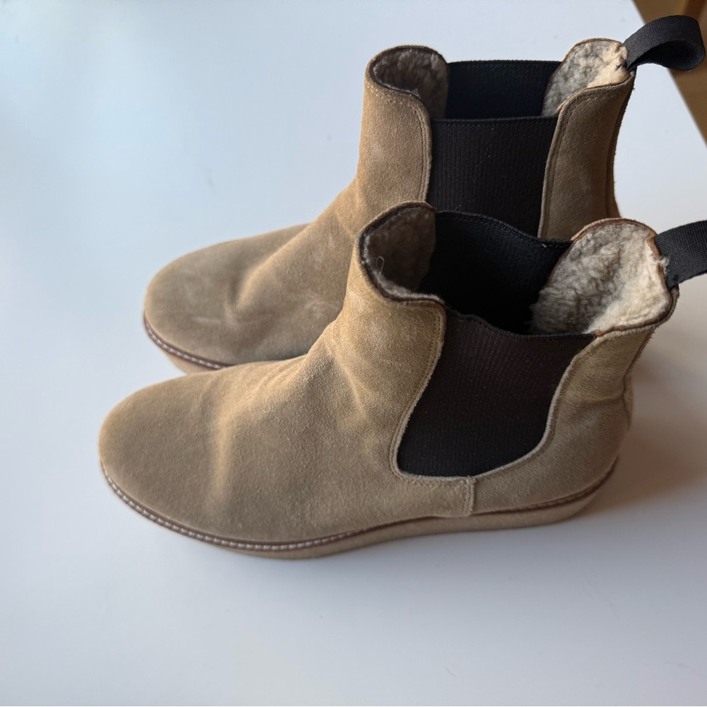 Ann Blum Wedge Suede Ankle Boots with shearling lining